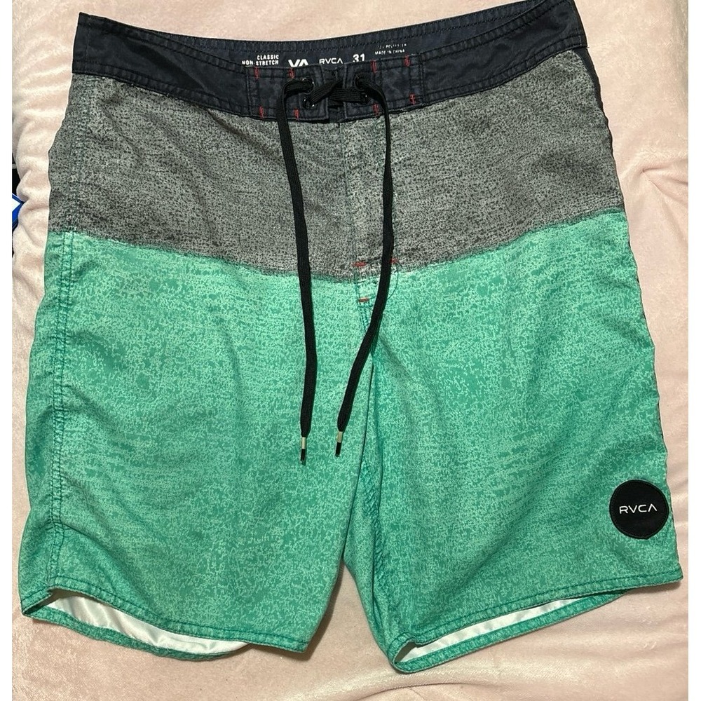 RVCA Men's Classic Non Stretch Gray & Green Board Shorts, Size 31